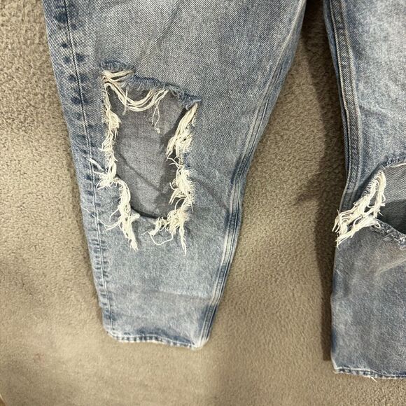 Mango mng Jeans Womens 4 Selina Button Fly Wide Leg Light Wash Distressed Boho - Picture 4 of 11